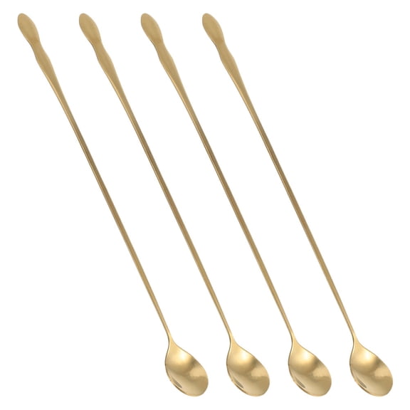 TEHAUX 4Pcs Golden Stainless Steel Kitchen Stirring Spoons with Extended Handle for Serving and Mixing