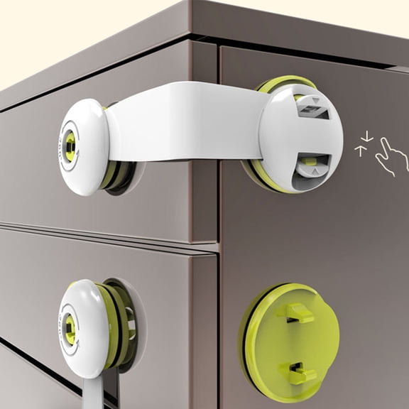 TEHAUX 4Pcs Green Drawer Locks with Double Button Open Design and Self Adhesive Tape for Appliance Doors