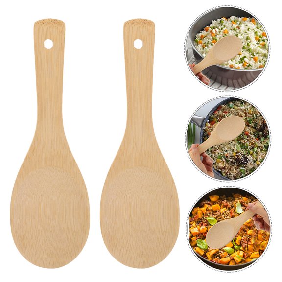 TEHAUX 4Pcs Bamboo Rice Cooker Spoon Replacement Nonstick Cooking Paddle Beige