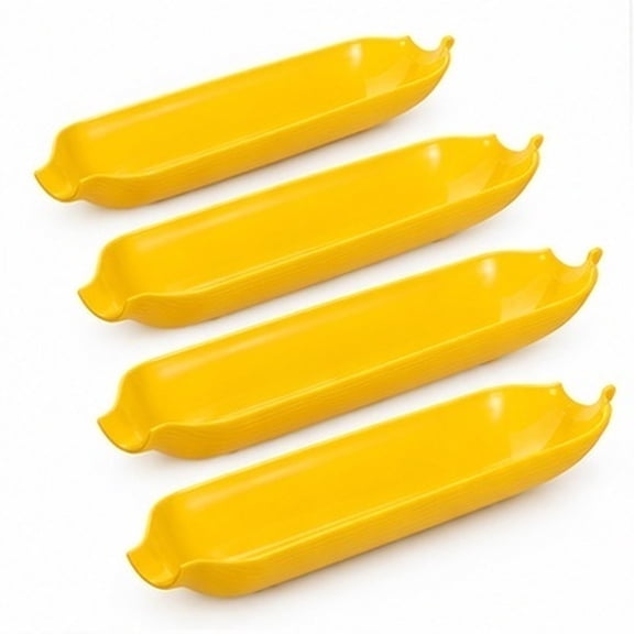 TEHAUX 4Pcs Reusable Plastic Corn on The Cob Plates in Yellow for Bbq and Dining Table