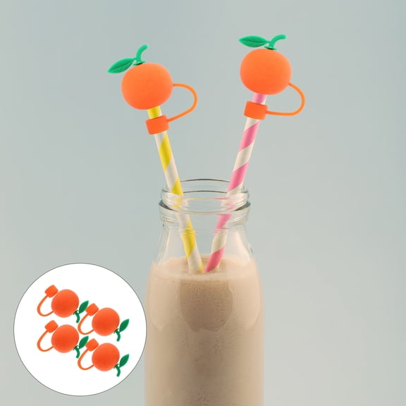 TEHAUX 4-Pack Orange Shape Straw Covers for Dust Prevention, Reusable Drink Accessories for Family Use