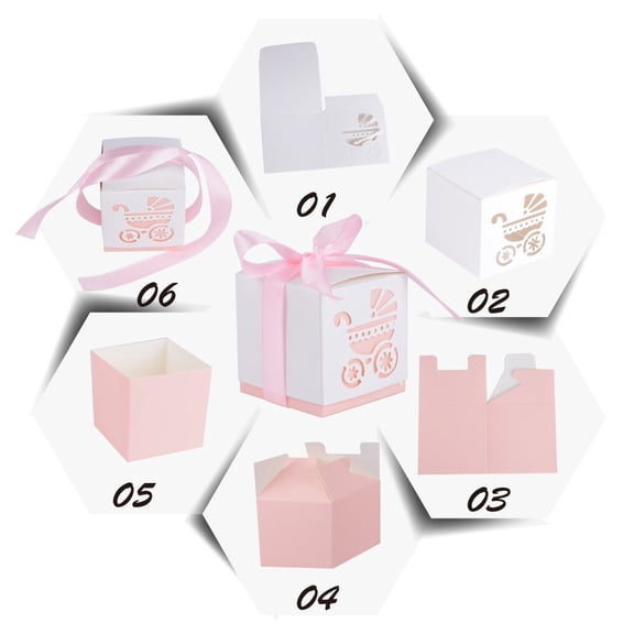 TEHAUX 50Pcs Party Candy Box Storage Holder Pink for Christening Decorations