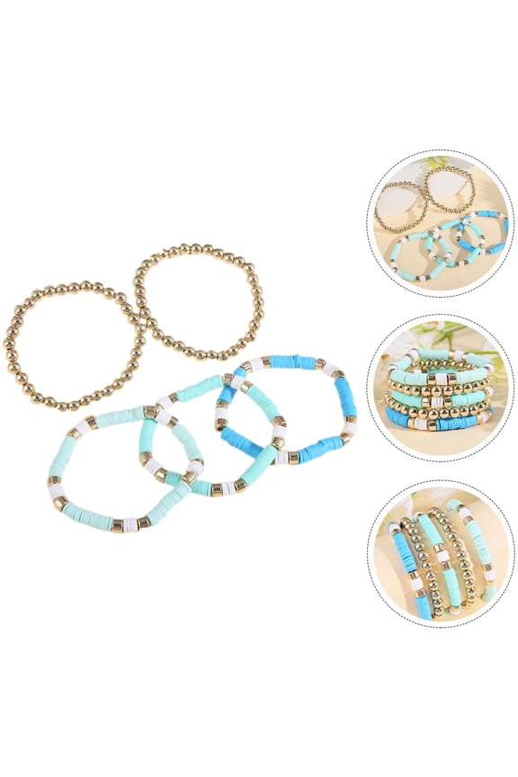 5pcs Bohemian Polymer Clay Bracelets Set Fashionable Wrist Jewelry Accessories for Women and Girls