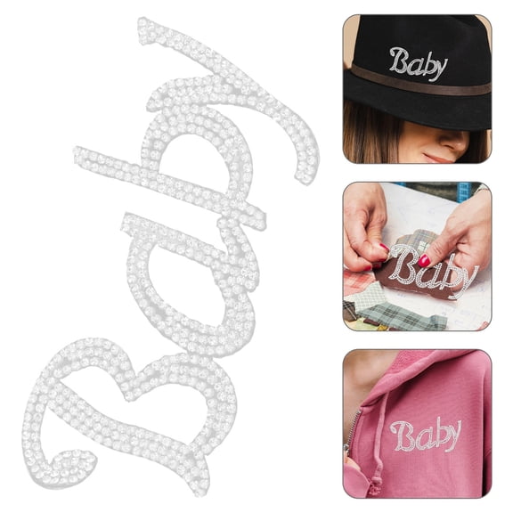 TEHAUX 5Pcs Iron on Plated Silver Crystal Rhinestone Letter Stickers for Creative DIY Decoration