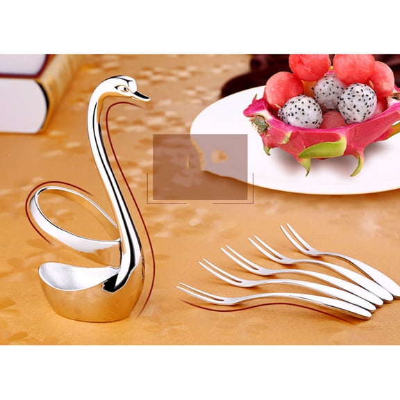 TEHAUX 5Pcs Plated Silver Swan Fork and Spoon Holder Stainless Steel Flatware Holder for Dessert and Fruit