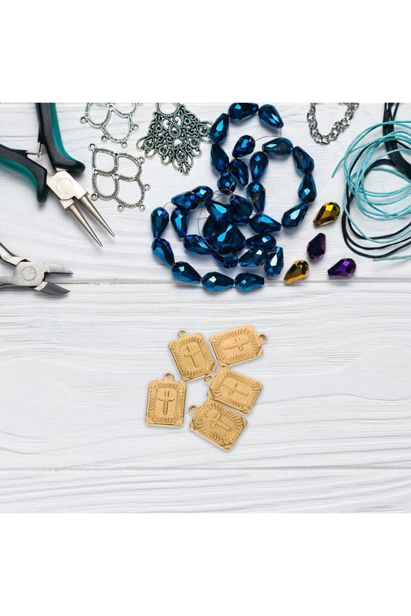 5Pcs Golden Stainless Steel Cross Pendant Bulk with Vibrant Vacuum Plating for Craft Accessories