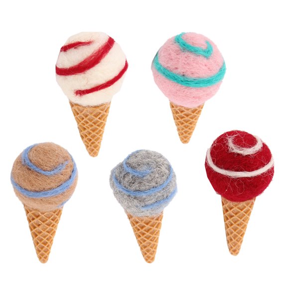 TEHAUX 5 Pcs Ice Cream Felt Decorations, Random Colors, 1.2 x 2.6 Inches, Craft Supplies for Projects and Home Decor