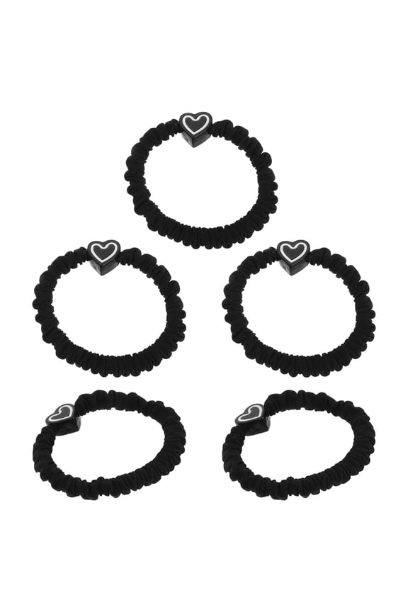 5Pcs Trendy Black Elastic Hair Ties Heart Design for Daily Wear and Parties