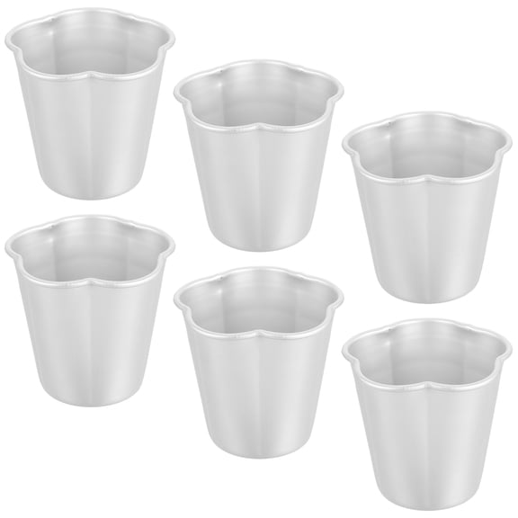 TEHAUX 6Pcs Reusable Aluminum Alloy Cake Baking Molds Plated Silver Pudding Cup Tart and Cupcake Trays