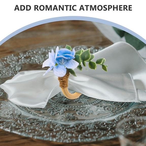 TEHAUX 6Pcs Boho Style Sky Blue Flower Napkin Holder Rings for Wedding Banquet Decor