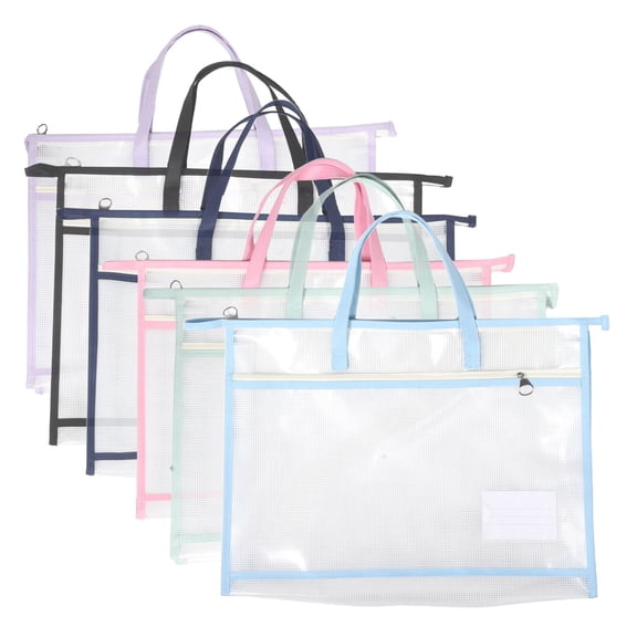 TEHAUX 6Pcs Multi Functional Zipper File Pouches Waterproof Plastic Clear Tote Assorted Colors