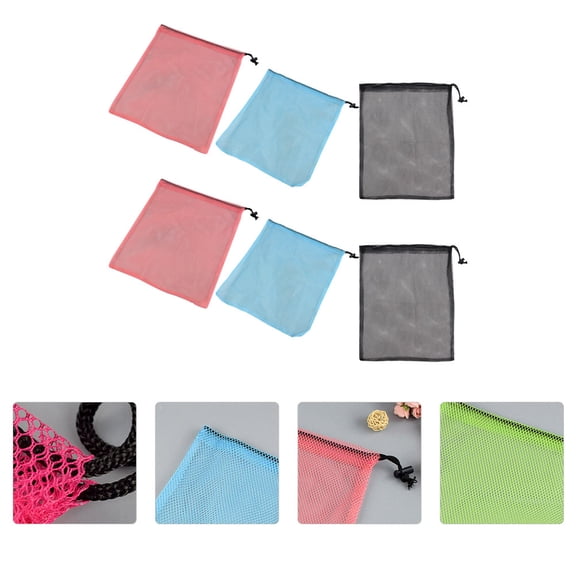 TEHAUX 6Pcs Drawstring Mesh Bags Breathable Storage Pouch Towel Bag Assorted Color