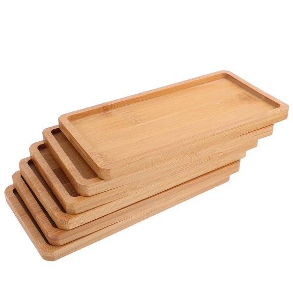TEHAUX 6Pcs Wood Serving Trays Khaki Rectangular Wooden Tray for Kitchen Elegant Durable Bread Platter