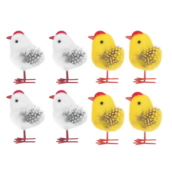 TEHAUX 8Pcs White Chicken Simulation Models Decorative Props for Easter Festival Home Party Decoration