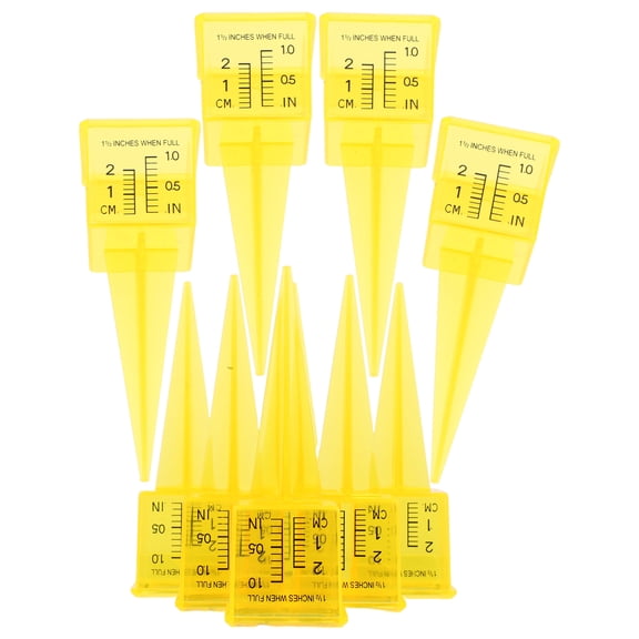 TEHAUX 9Pcs Sprinkler Catch Cups Yellow Plastic Rain Gauge for Outdoor Use Accurate Rainfall Measurement