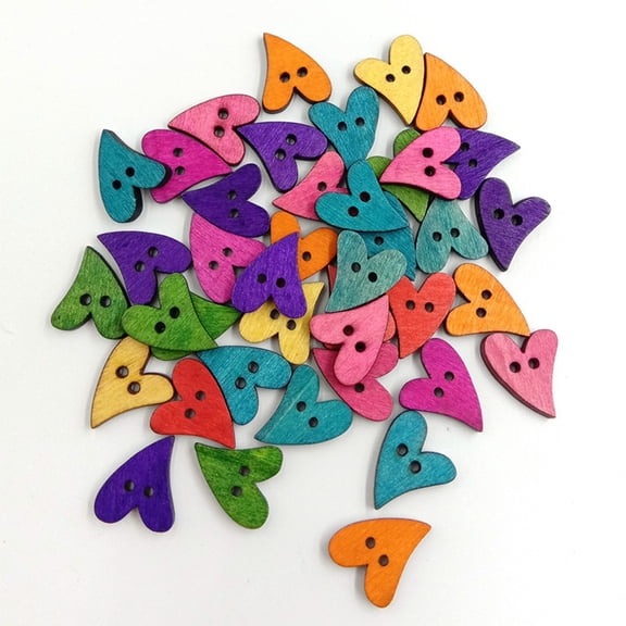 TEHAUX Assorted Color Wooden Curved Heart Buttons for DIY Crafts 100PC Durable Waterproof Sewing Accessories