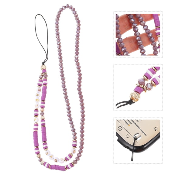 TEHAUX Crystal Mobile Phone Charm Diy Crystal Beaded Chain Purple Polymer Clay 1Set