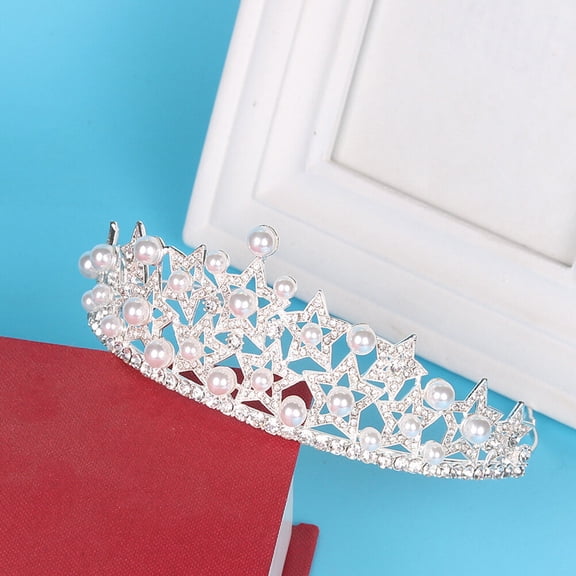 TEHAUX White Vintage Wedding Crown with Detailing Bridal Hair Accessory