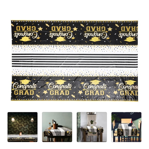 TEHAUX Black Graduation Tablecloth Decor with Congrats Grad Print for Festive Table Dinner Cover