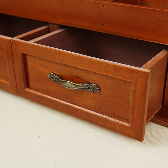 TEHAUX Brown Wooden Makeup Storage Box with Drawer, Cosmetic Organizer for Home Vanity, Desktop and Bathroom