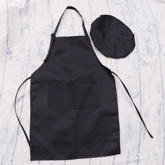 TEHAUX Girls Baking Apron Black Kitchen Uniform Cloth Set for Kids Cooking and Craft Activities