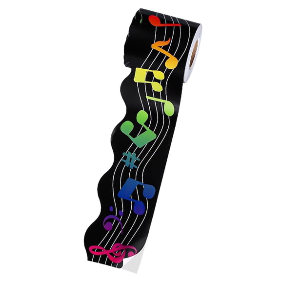 TEHAUX Musical Notes Bulletin Board Border Black Trim with Self Adhesive Music Stickers