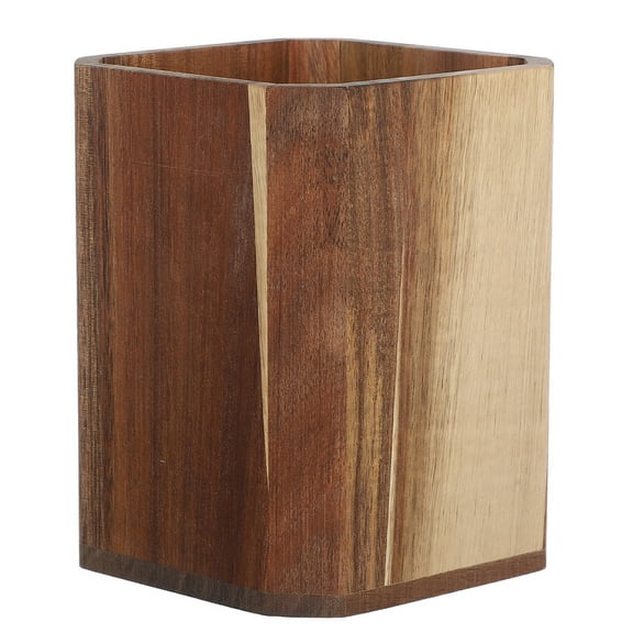 TEHAUX Brown Wood Chopstick and Spoon Storage Box Acacia Wood Utensil Holder for Countertop