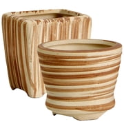 TEHAUX 2Pcs Ceramic Flowerpot Planter Pots for Small Plants Succulents Light Brown