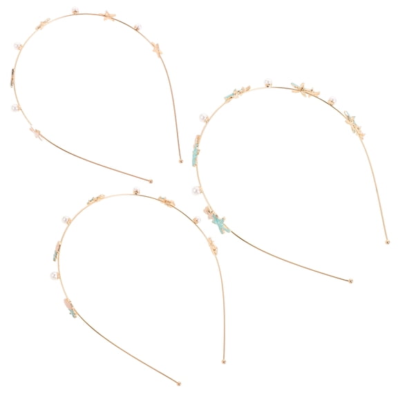 TEHAUX 3-Pack Headbands with Shell Accents, Assorted Colors, Metal Frame, Beach Party Accessories for Women and Girls