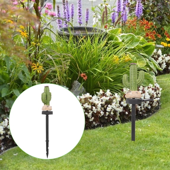 TEHAUX Cactus Solar Light Outdoor Energy Saving Dark Green Resin 1Pack 17.3x3.3In