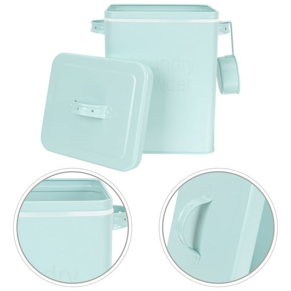 TEHAUX Durable Iron Laundry Detergent Container with Scoop for Home in Light Green 7.08x7.08x11.02 Inches