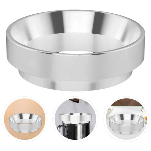 TEHAUX Espresso Dosing Funnel Anti-Flying Powder Ring for Coffee Machine 58mm Silver Aluminum Home Use