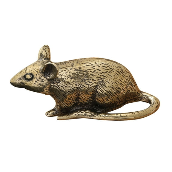 TEHAUX Golden Brass Shui Rat Sculpture for Bookshelf Home Office Decoration