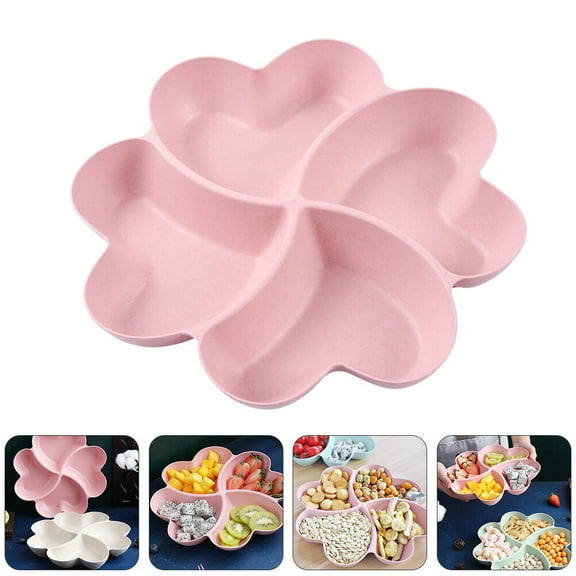 TEHAUX Fruit Plate 1Pcs Pink Multi Grid For Snack Serving Dish With Nordic Style Suitable For Household Users