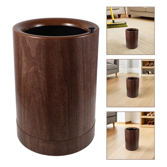 TEHAUX Plastic Small Waste Paper Bin with Wood Grain and Wheels for Bedroom and Kitchen Home Use