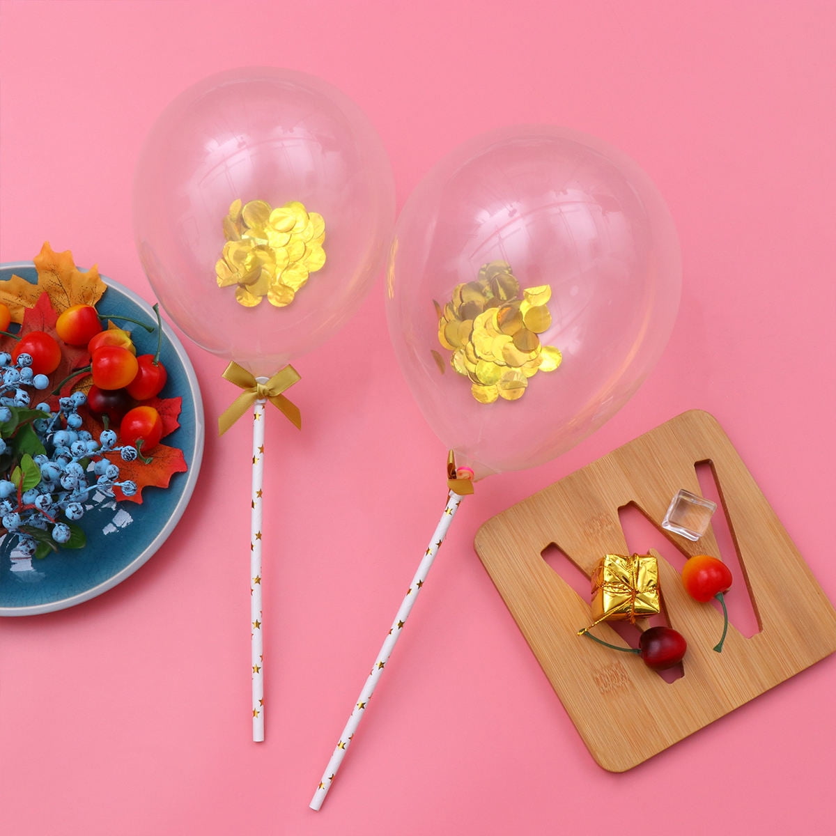 TEHAUX Golden Balloons Cake Topper Set for Decorations Includes Mini ...