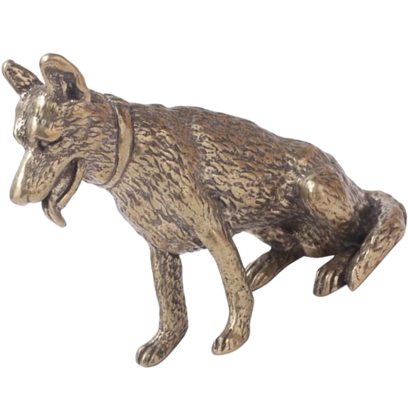 TEHAUX Golden Brass Wolf Dog Statue Decorative Figurine for Home Office Desk Adornment 3.5 Inch