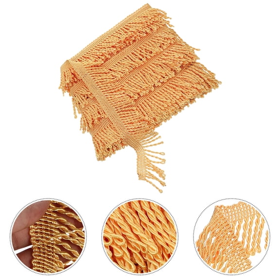 TEHAUX Tassel Trim Diy Sewing Material Golden Polyester 1 Roll 0.12X2.2In