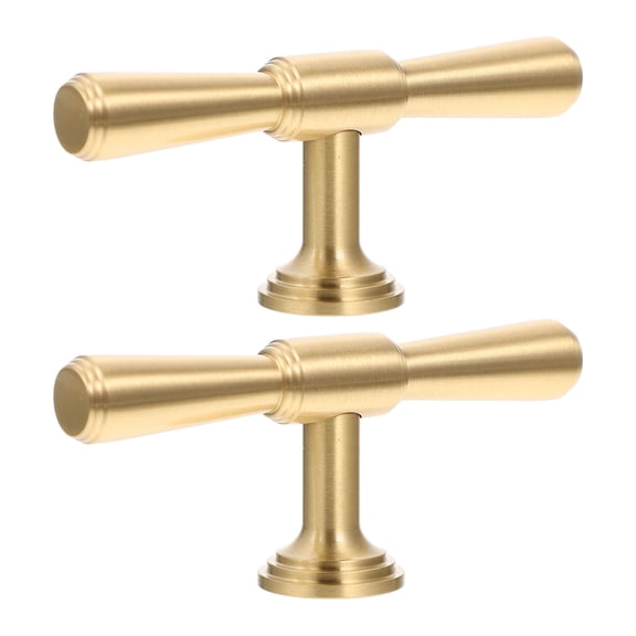 TEHAUX Solid Brass Golden T-Bar Drawer Pulls Cabinet Handles Decorative Hardware 2 Pieces