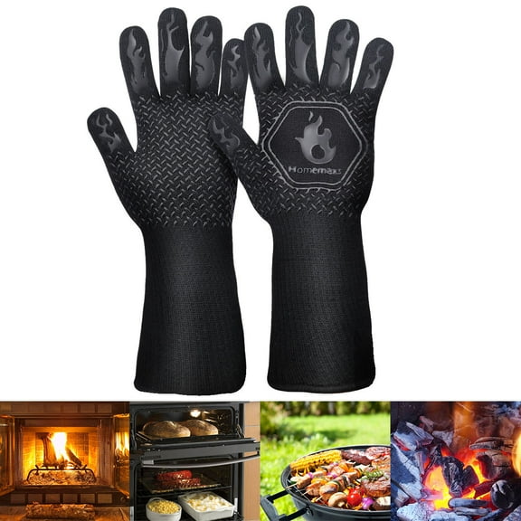 TEHAUX Outdoor Grill Oven Mitts 1 Pair BBQ Gloves Black for Barbecue Cooking