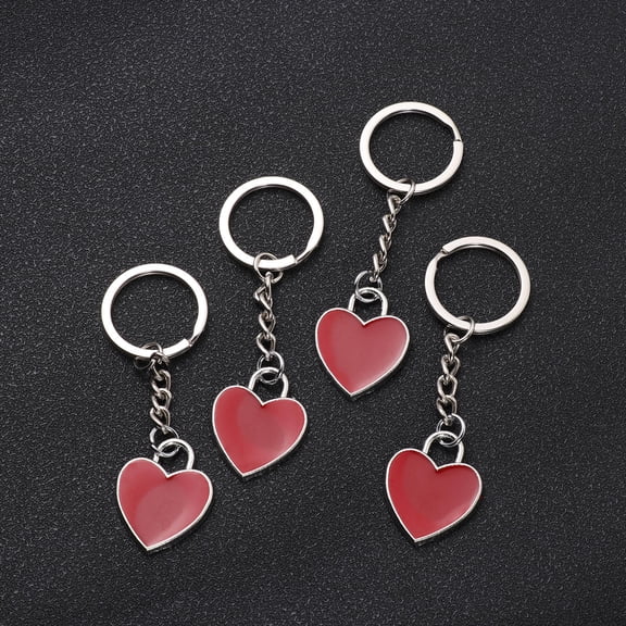 TEHAUX Heart Shaped Metal Keychains with Zinc Alloy for Hanging Keys Red Color with 4 Pieces