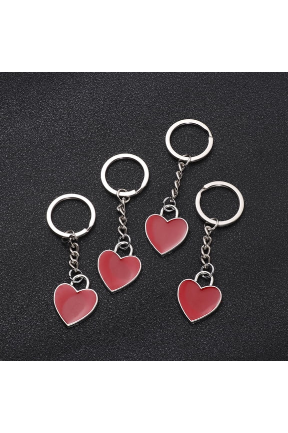 Heart Shaped Metal Keychains with Zinc Alloy for Hanging Keys Red Color with 4 Pieces