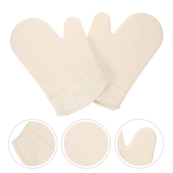 TEHAUX Beige Cotton Oven Mitts Non- Gloves for Baking Cooking Kitchen 1 Pair