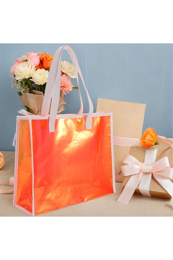 Orange Transparent PVC Tote Bag with Holographic Colors for Events