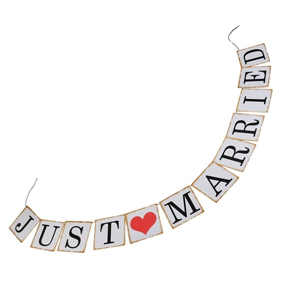TEHAUX JUST MARRIED Wedding Party Banner Decoration with Card Paper and Rope 12 Pieces Assorted 7x4 7 Inch