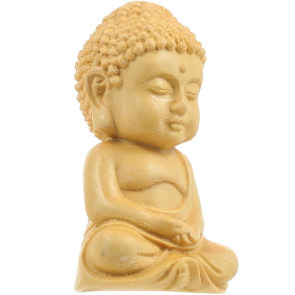 TEHAUX Khaki Wood Buddha Statue for Home Decor Exquisite Carving Unique Gift Perfect for Indoor Decoration 5.5 Inch