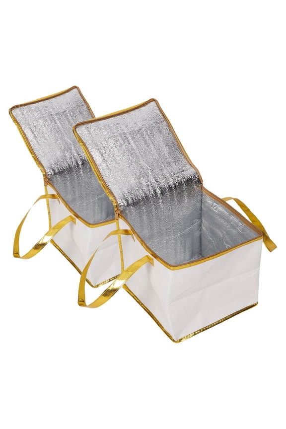 Large Insulated Grocery Bag White Non-Woven Fabric Cooler Tote for Food Storage, Cakes, Desserts, Temperature Control 11.79x11.79x10.61in