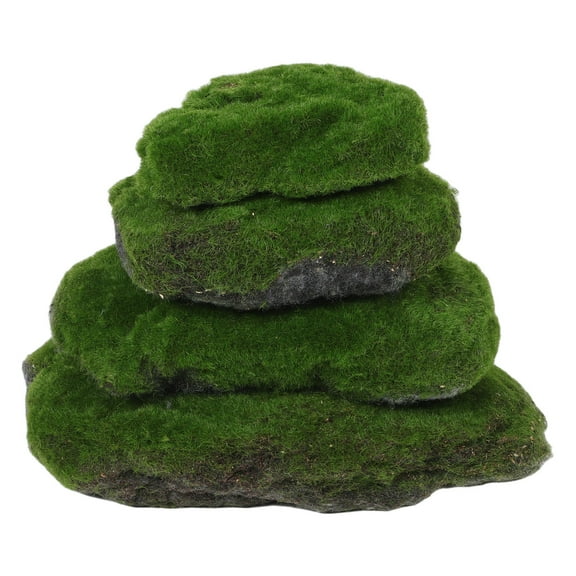 TEHAUX Artificial Green Moss Stones 4 Pieces, Realistic Indoor Decorative Moss Rocks, Maintenance- and Office Decor