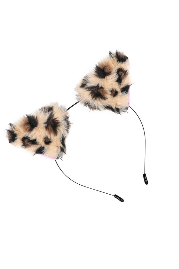 Leopard Print Animal Ear Hair Hoop 6.5 Inch Decorative Metal Headband for Parties, Carnival, and Costume Accessories