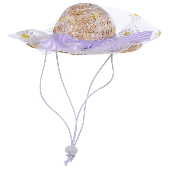 TEHAUX Light Brown Adjustable Straw Hat for Dogs Cosplay Party Photo Prop Accessory